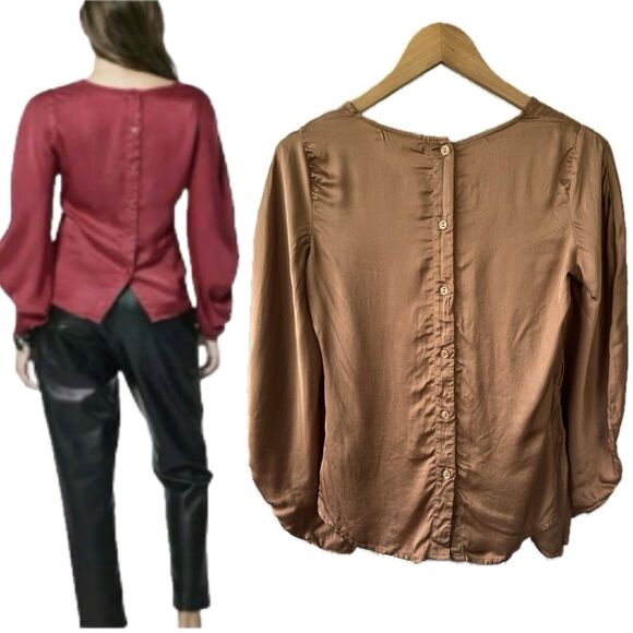 Young Fabulous & Broke Voluminous Balloon Sleeve Back Button Down Silky Blouse - Picture 2 of 9
